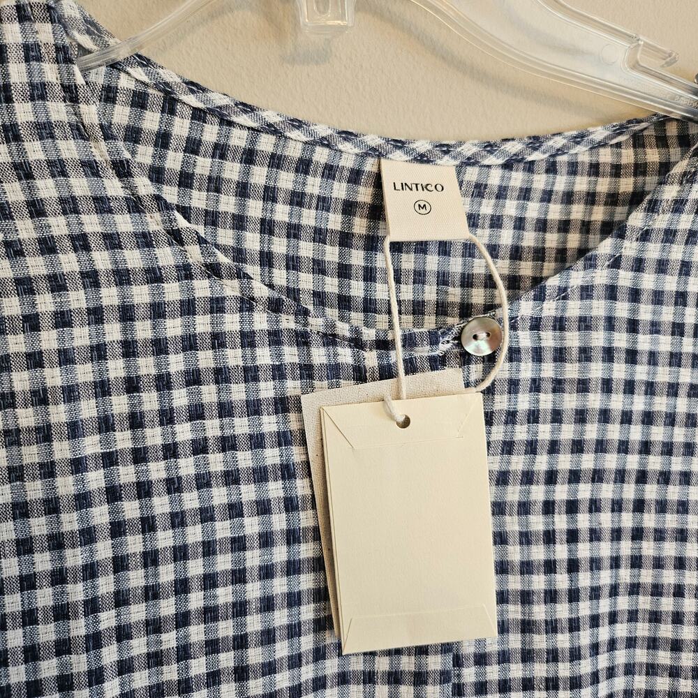 Lintico Linen Check Long Sleeve Midi Dress Firth Medium Blue and White - Picture 2 of 6